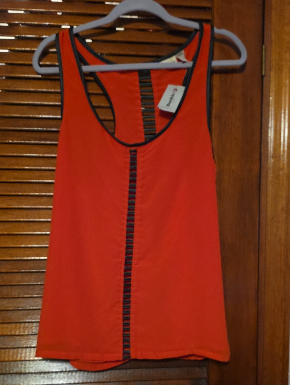Women’s Red Tank Top with Ladder Trim - , Sleeveless Racerback
